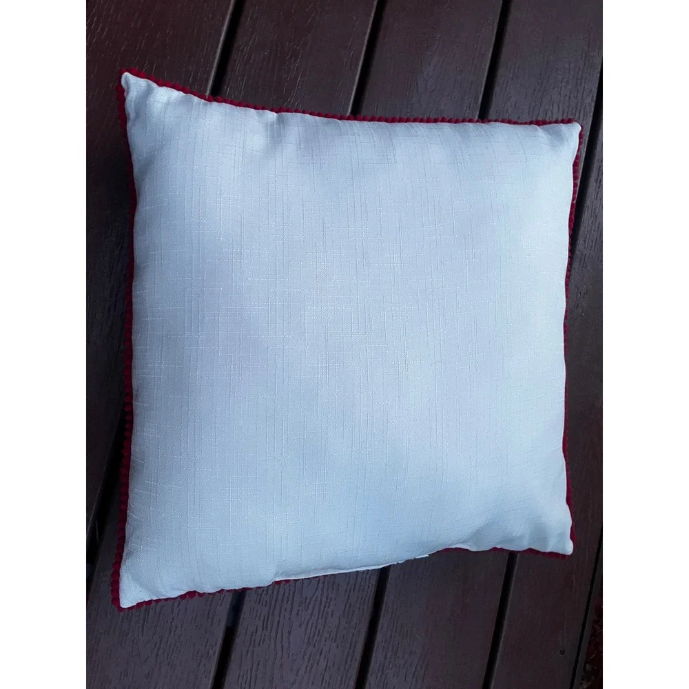 Santa Claus Holly Jolly Christmas Throw Pillow Green Red Pom Pom Trim Accent